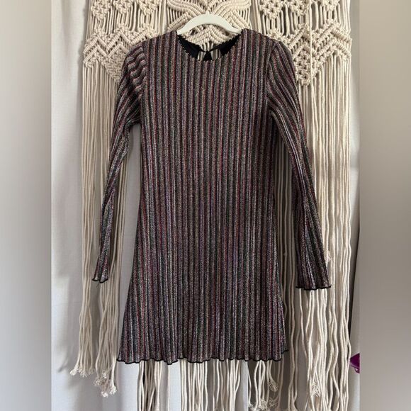 Kimchi Blue Multi-Color Striped Metallic Melody Mini Dress - Size M - Picture 1 of 5